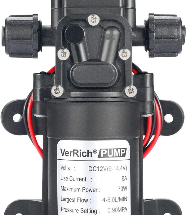 VerRich 12V Diaphragm Water Pump 70W 6L/Min 0.9MPA M18 Connector