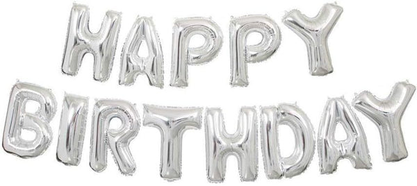 Silver Happy Birthday Foil Letter Balloon Banner Kit 14" Party Decoration