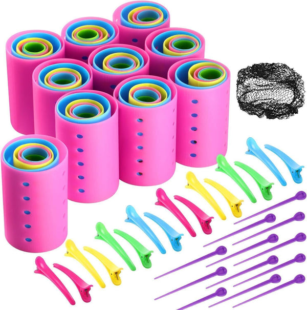 141-Piece Hair Rollers Set - 60 Plastic Rollers with Clips, Random Colors