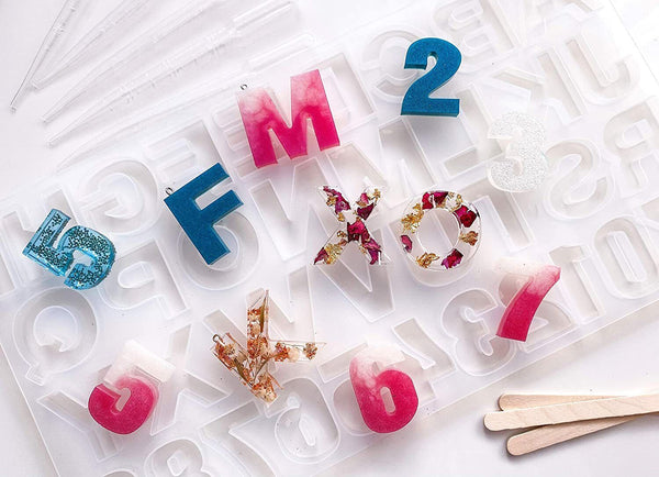 Resin Casting Moulds Set Gold Leaf, Lettering, Numbers & Keychains 158 Pcs 