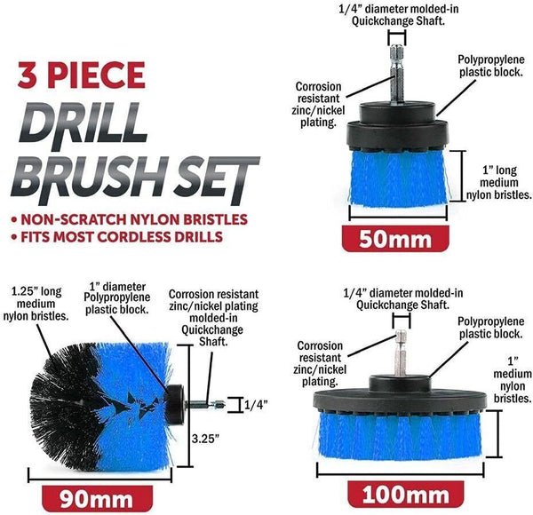 3 Piece Drill Brush Attachment Set Power Scrubber Brush Set All Purpose Blue