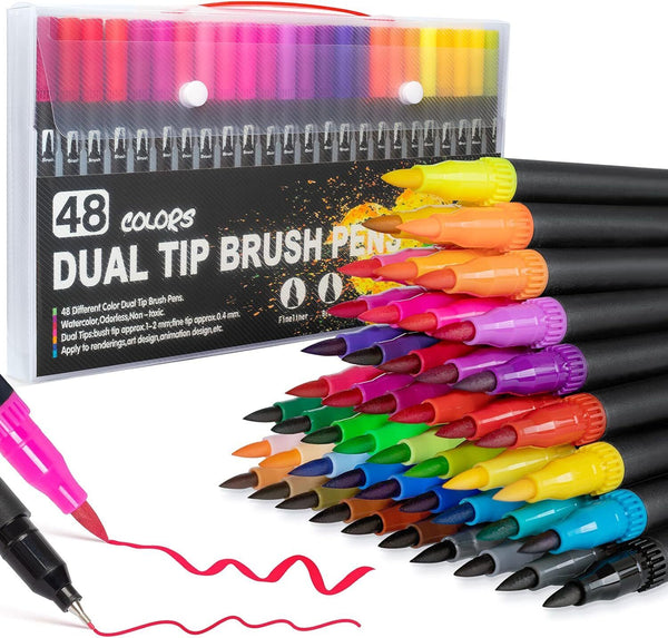 Dual Tip Brush Pens 48 Colors - Art Markers for Journaling