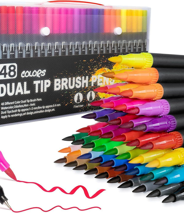Dual Tip Brush Pens 48 Colors - Art Markers for Journaling