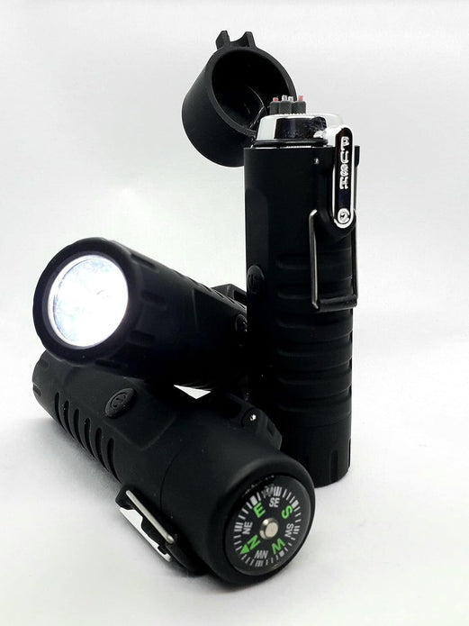 Multifunction Waterproof Dual Arc Lighter with LED Flashlight & Compass