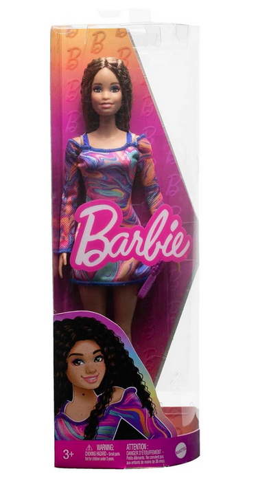 Barbie Fashionistas Doll #206, Crimped Hair, Rainbow Dress, Freckles