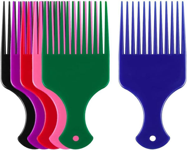 6 pcs Afro Comb, Plastic Smooth Hair Pick Comb Wide Tooth 6 Color