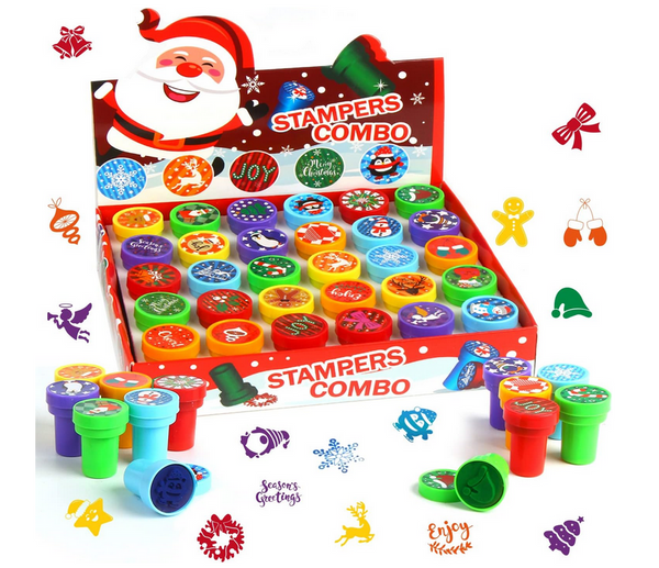 Christmas Stampers for Kids, 30 Pack Self-Inking Xmas Themed Stampers Fun DIY