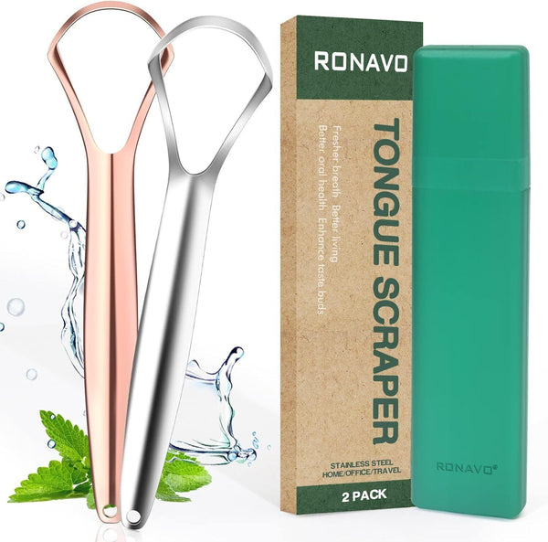 RONAVO Tongue Scraper 2 Pack Stainless Steel Tongue Cleaner