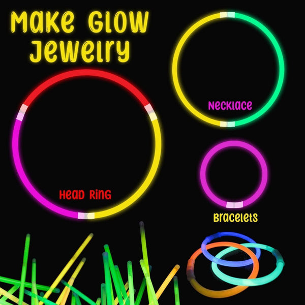 Glow Sticks 8" and Connectors Neon Colours Kit for Bracelets, 200 Pcs