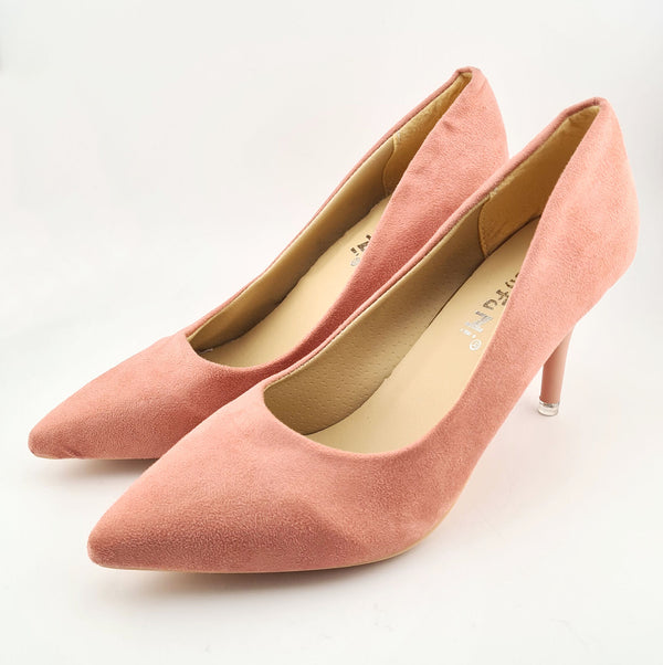 Women's  Fashion Pointed Toe Kitten Heel Pump Shoes - UK Size 4 -Pale Pink