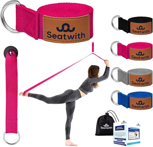 Seatwith Yoga Stretching Strap Pink, Includes Bag & Training Guide