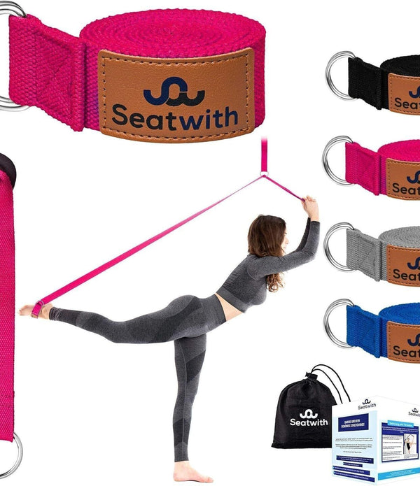 Seatwith Yoga Stretching Strap Pink, Includes Bag & Training Guide