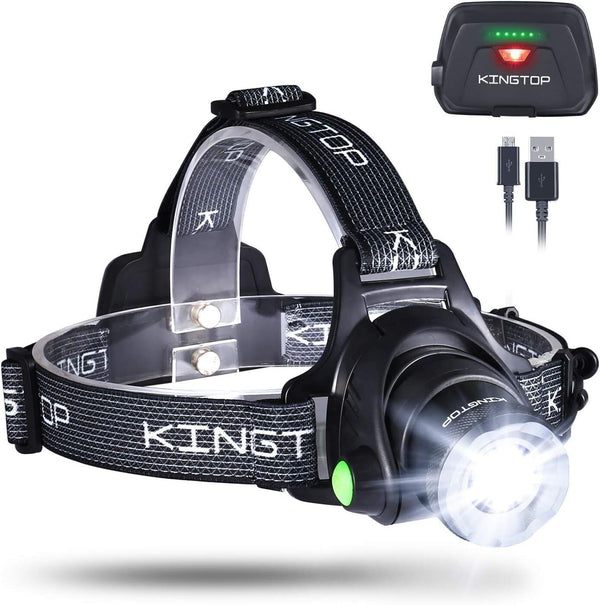 KINGTOP Waterproof USB Rechargeable LED Zoomable Head Light Torch Lamp