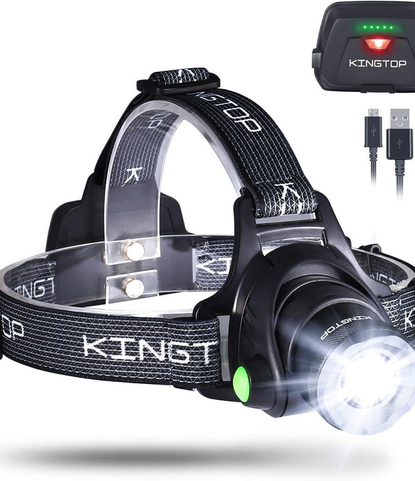 KINGTOP Waterproof USB Rechargeable LED Zoomable Head Light Torch Lamp