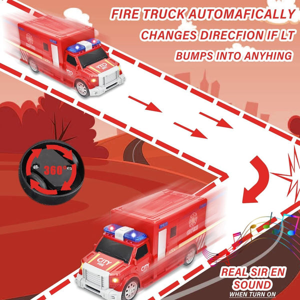 CYKT Fire Truck Toy for 3-8 Year Old Kids, LED Music Electric Universal Wheel