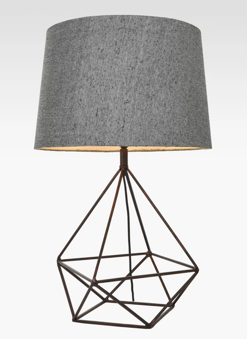 Bay Lighting Delta Table Lamp, Aged Copper - Grey Shade - Geometric Cage Style