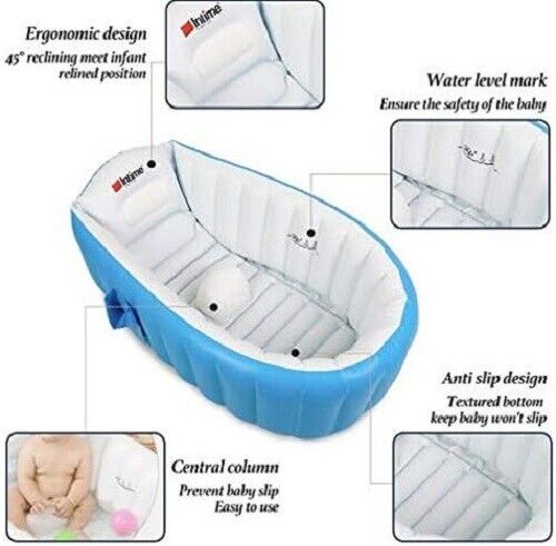 Alytimes Inflatable Baby Bathtub, No Pump, Foldable Shower Pool (Blue)