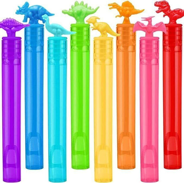 32 Piece Mini Dinosaur Bubble Wand (8 Style), Dino Theme Party Favors Neon Toy