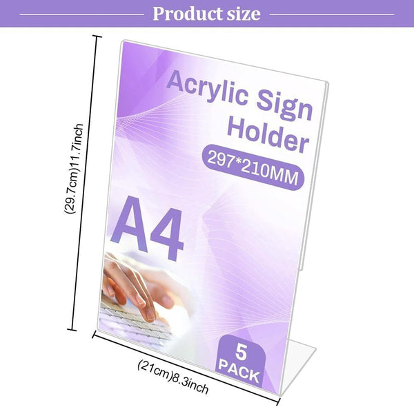 Lotvic A4 Acrylic Sign Holder 5-Pack L-Shape Clear Display Stand