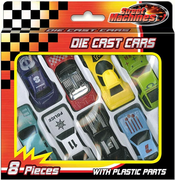 8pc Racing Cars Set - Die Cast Metal Cars Toys Stocking Fillers 