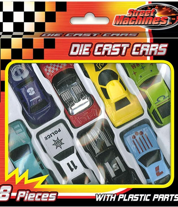 8pc Racing Cars Set - Die Cast Metal Cars Toys Stocking Fillers 