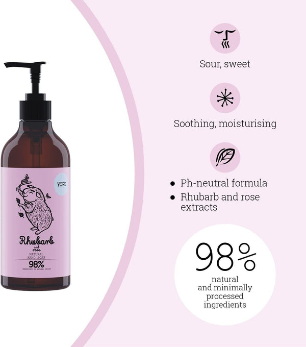 Yope Rhubarb & Rose Hand Soap, 500ml - Moisturizing Hand Wash