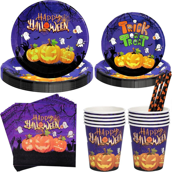 Halloween Party Tableware Set for 10 People, 50Pcs Halloween Decoration Supplies