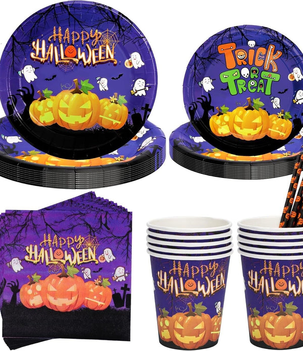 Halloween Party Tableware Set for 10 People, 50Pcs Halloween Decoration Supplies