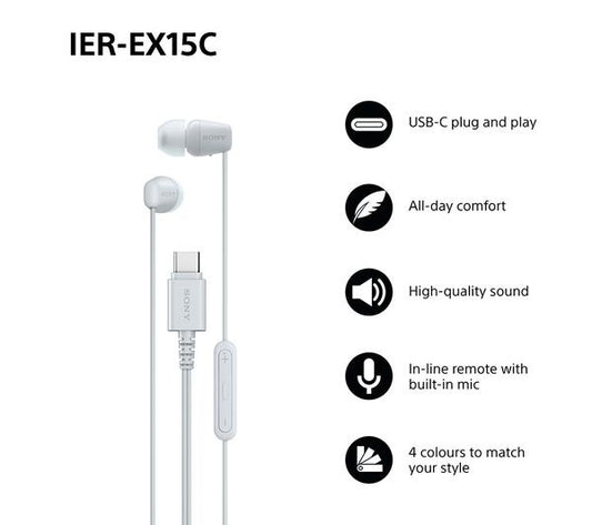 Sony IER‑EX15C USB‑C Wired Earbuds with Mic – Lightweight In‑Ear Headphones