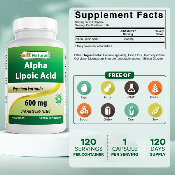 Alpha Lipoic Acid 600mg, 120 Capsules - Powerful Antioxidant Supplement