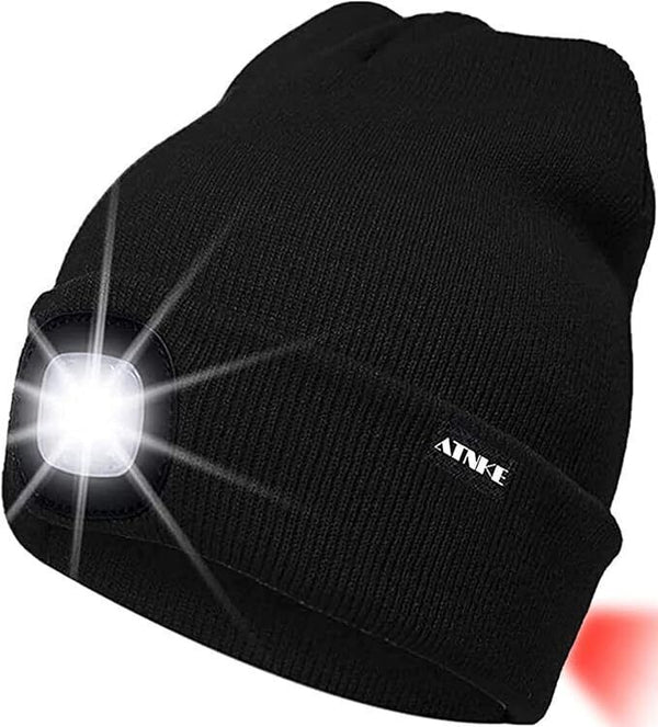 ATNKE 8LED Lighted Knit Hat - USB Rechargeable, Waterproof, Black