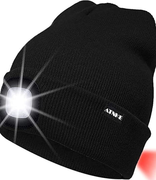 ATNKE 8LED Lighted Knit Hat - USB Rechargeable, Waterproof, Black