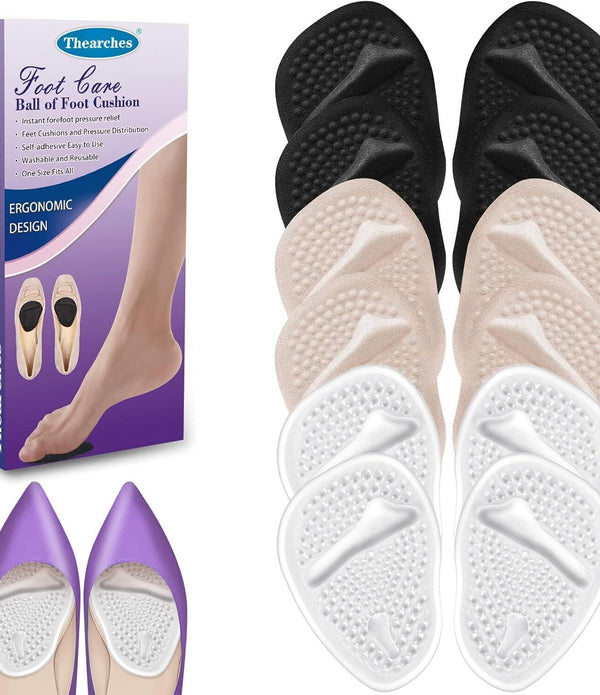 6 Pairs Ball of Foot Cushions, Gel Metatarsal Pads, Invisible Foot Pain Relief