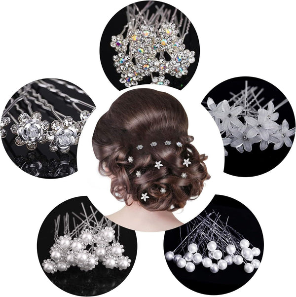 25pcs Pearl & Crystal Bridal Hair Pins (U-Shaped), Wedding/Party