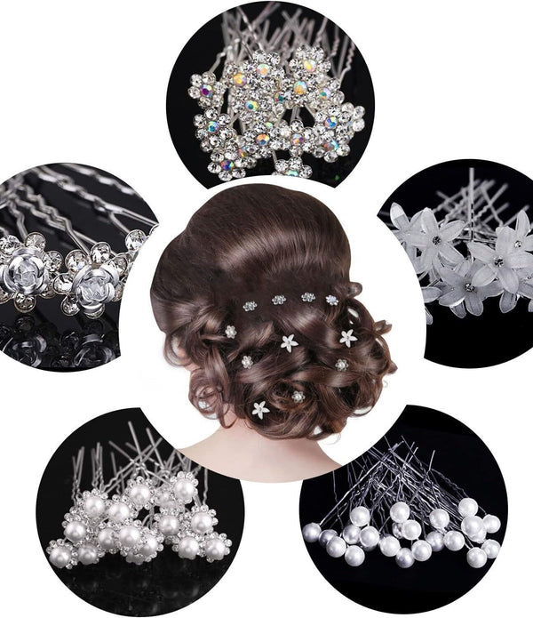 25pcs Pearl & Crystal Bridal Hair Pins (U-Shaped), Wedding/Party