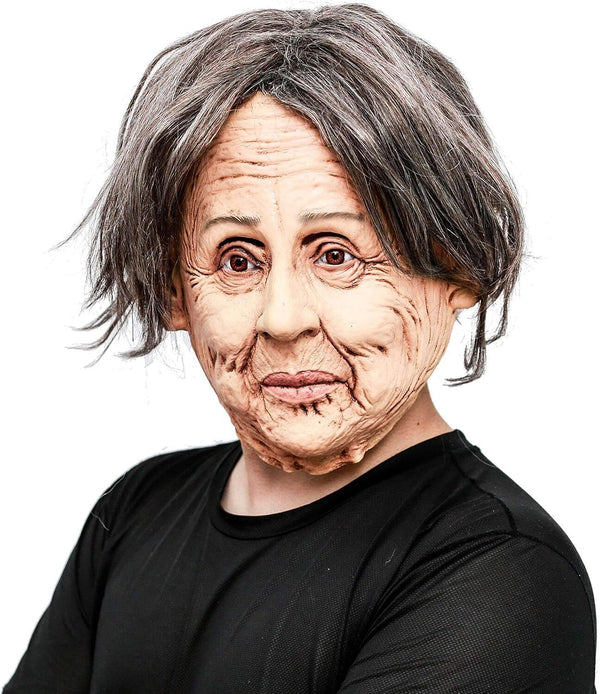 Old Woman Mask Latex Human Realistic Full Head Mask Fancy Dress  Costume Party