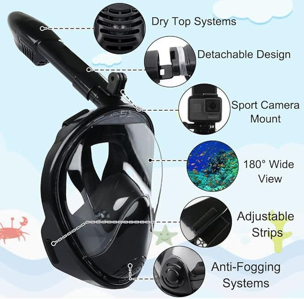 JRing Snorkel Mask Full Face for Kids, 180° Panoramic View Safe Breathing System