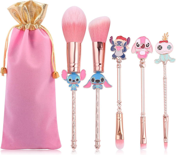 5pc Lilo & Stitch Makeup Brush Set  Kawaii Brushes for Powder, Eyes, Blush