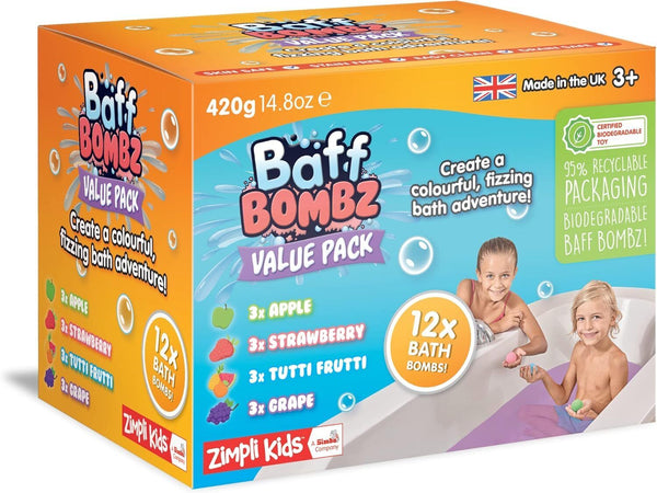 Zimpli Kids 12x Baff Bombz Value Pack - Gelli, Slime & Crackle Bath Toys