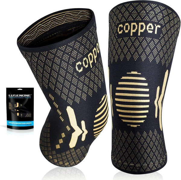 Copper Knee Support for Women/Men 2 Pack   Best Brace 3XL, Copper Black