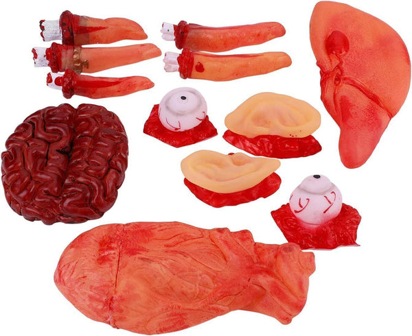 Halloween Body Parts Tray - Fake Bloody Brain, Eyes, Fingers & More