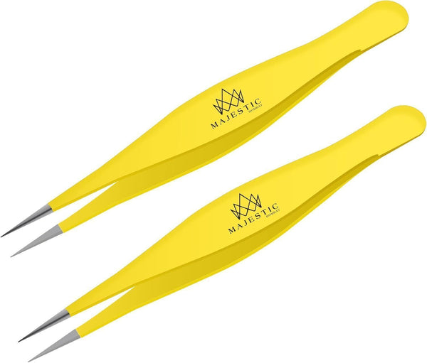 2-Pack Surgical Ingrown Hair Tweezers (Stainless Steel, Yellow) for Splinters