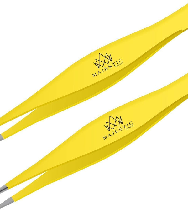 2-Pack Surgical Ingrown Hair Tweezers (Stainless Steel, Yellow) for Splinters