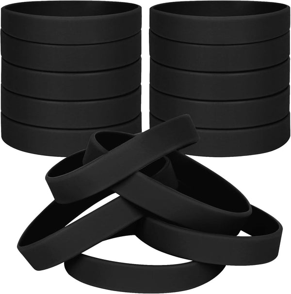 50 PCS Silicone Bracelets Wristbands for kid, Sports Rubber Elastic, Black