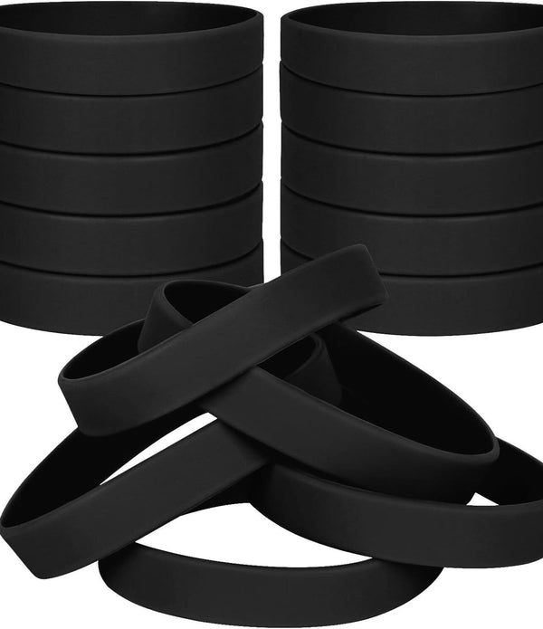 50 PCS Silicone Bracelets Wristbands for kid, Sports Rubber Elastic, Black