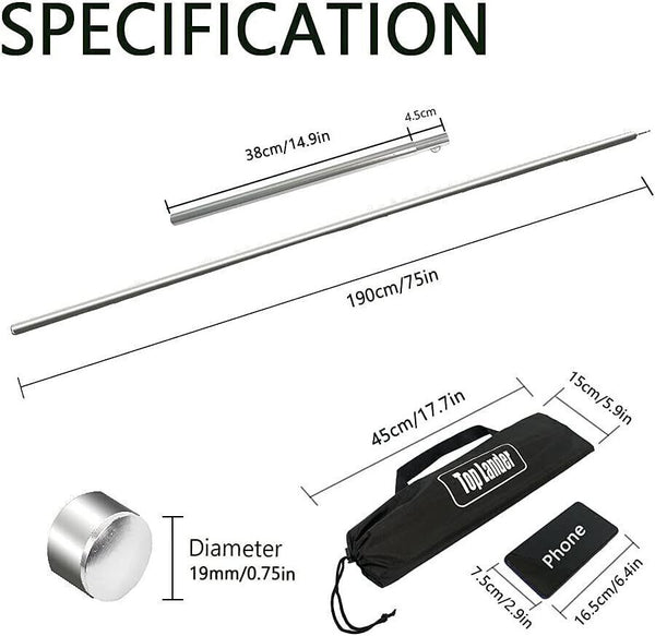 Top Lander Aluminum Tarp Poles - Lightweight, Waterproof, 76-190cm Adjustable