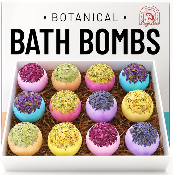 Bath Bomb Set, 12 Botanical Scent Bath Bombs with Essential Oils, Bath Gift Set