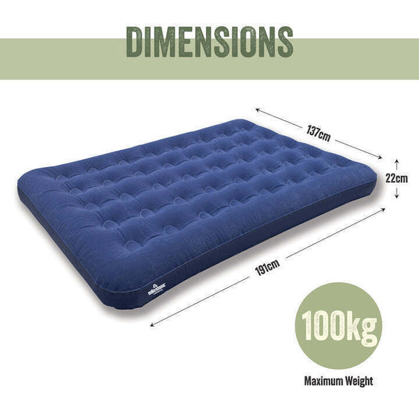 Milestone Camping Double Flocked Airbed - Blue, Comfortable Outdoor Sleeping