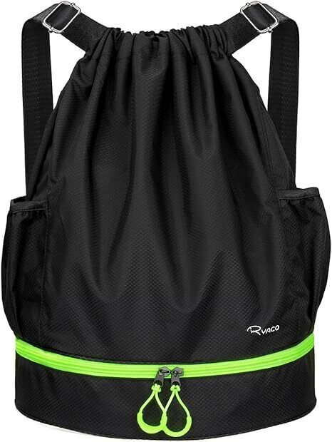 RYACO Drawstring Backpack Sports Gym Bag, Water Resistant with Zipper Pockets