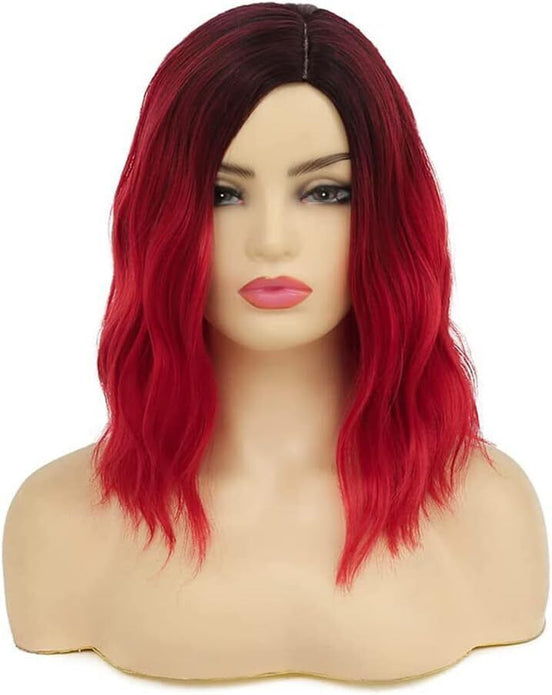 Baruisi Ombre Red Wig Short Curly Bob Synthetic Dark Roots Side Part